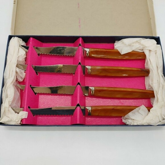 E. Parker & Sons Reo Crest Sheffield Stainless Steel Steak Knife Set Of 4 VTG - Picture 2 of 10